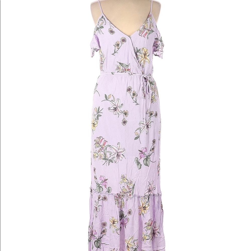 purple floral off the shoulder dress